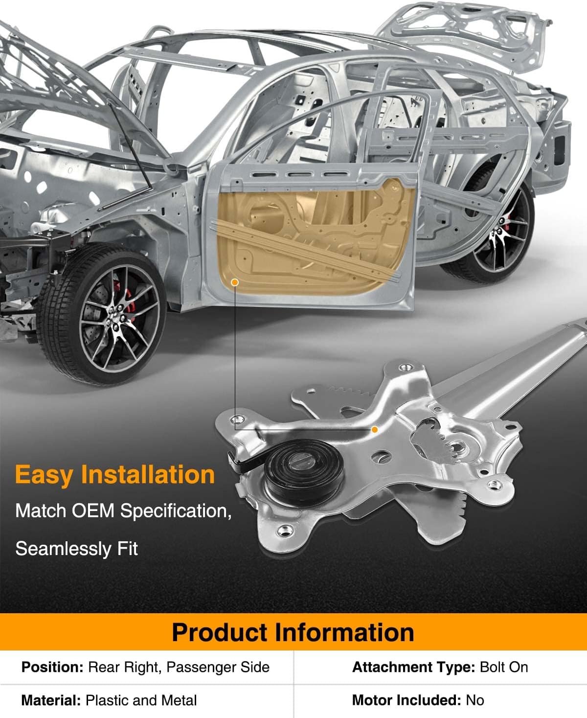 A-Premium Electric Power Window Regulator Without Motor Compatible with Lexus ES300 2002-2003 ES330 2004-2006 Sedan Rear Right Passenger Side