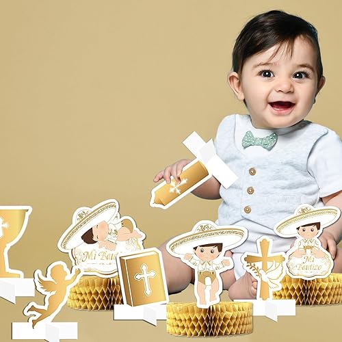 Miniatura 3 de Mi Bautizo - Centros de mesa de nido de abeja de primera comunión de doble cara para niños, bautismo, decoración de fiesta, bautizo, 3D, decoración