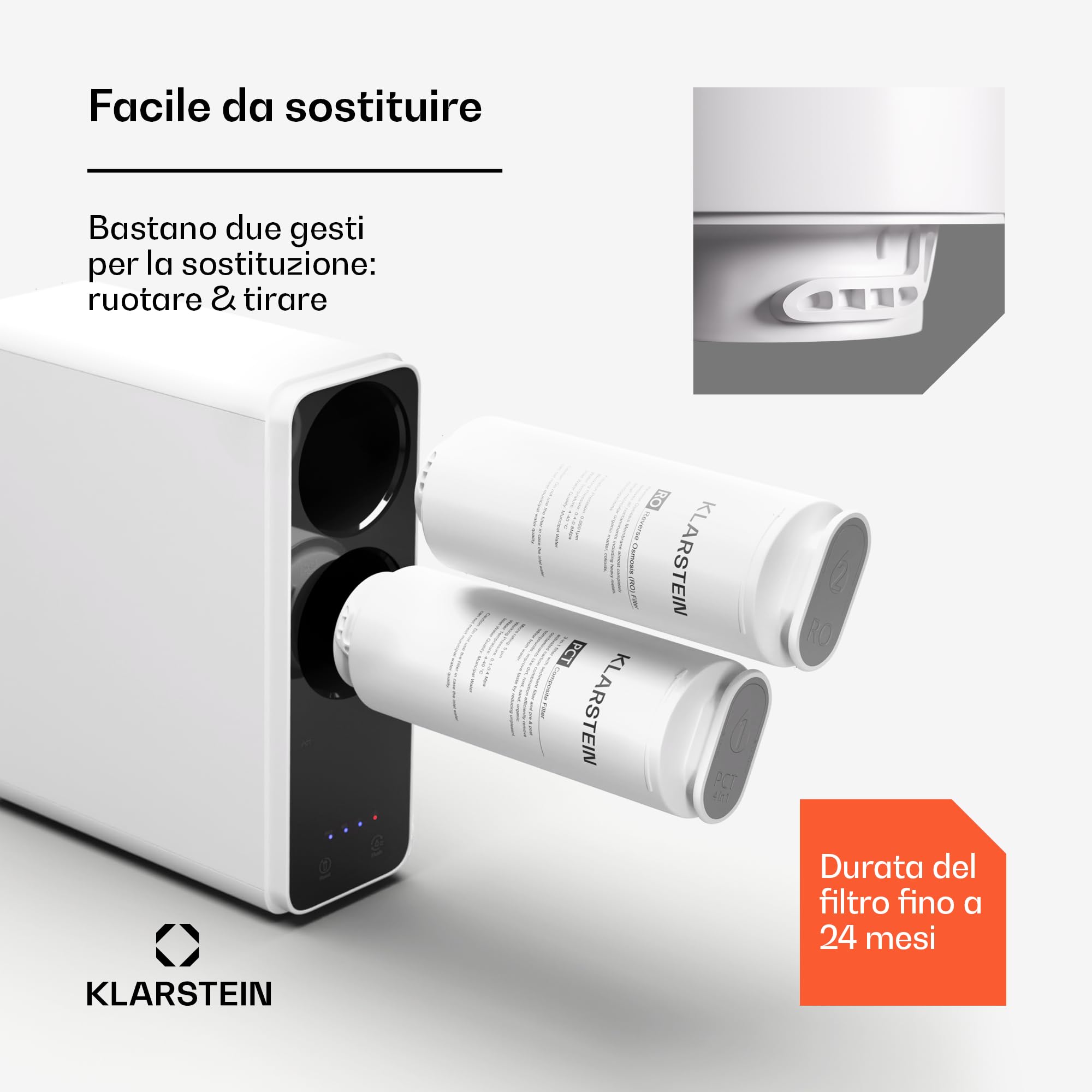Klarstein Ricambio Depuratore Acqua Domestico 24 Mesi, Filtro Acqua Rubinetto Depuratore per Sistema di Filtraggio ad Osmosi Inversa, Compatibile con Pure Line 600 GPD, Migliora il Gusto,1 Confezione