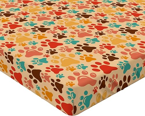 Miniatura 66 de Ambesonne - Sábana bajera ajustable multicolor, en colores y tres tamaños Azul y gris,Verde Militar Sage Green,Ámbar beige,Negro Grey White,Azul