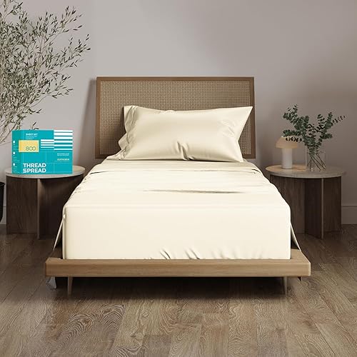 Miniatura 41 de Thread Spread - Juego de sábanas de 100% algodón egipcio con tejido de satén de 800 hilos de la colección Exotic Hotel, color blanco y marfil Blanco