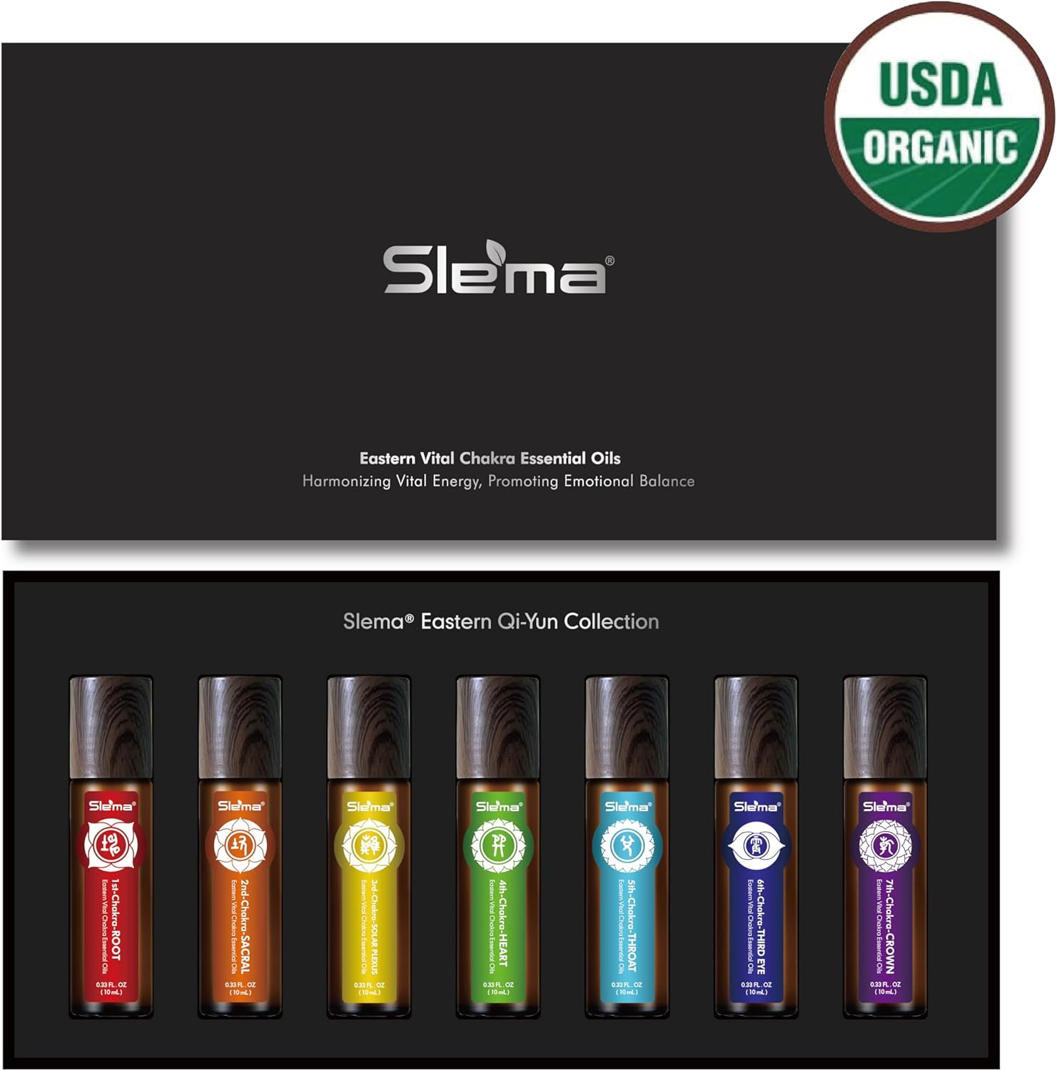 Slema 7 Chakra Essential Oil Roll-On Gift Se – 7 x 10ml Crystal & Jade Rollerballs for Mindfulness, Relaxation & Daily Self Care Rituals (7 x 10ml-Essential Oil Roller Sets)