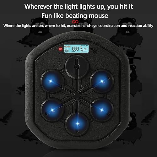 Miniatura 5 de PSKSER Máquina de boxeo musical para adultos  Máquina de boxeo inteligente de reacción objetivo de pared con Bluetooth y guantes, equipo de boxeo