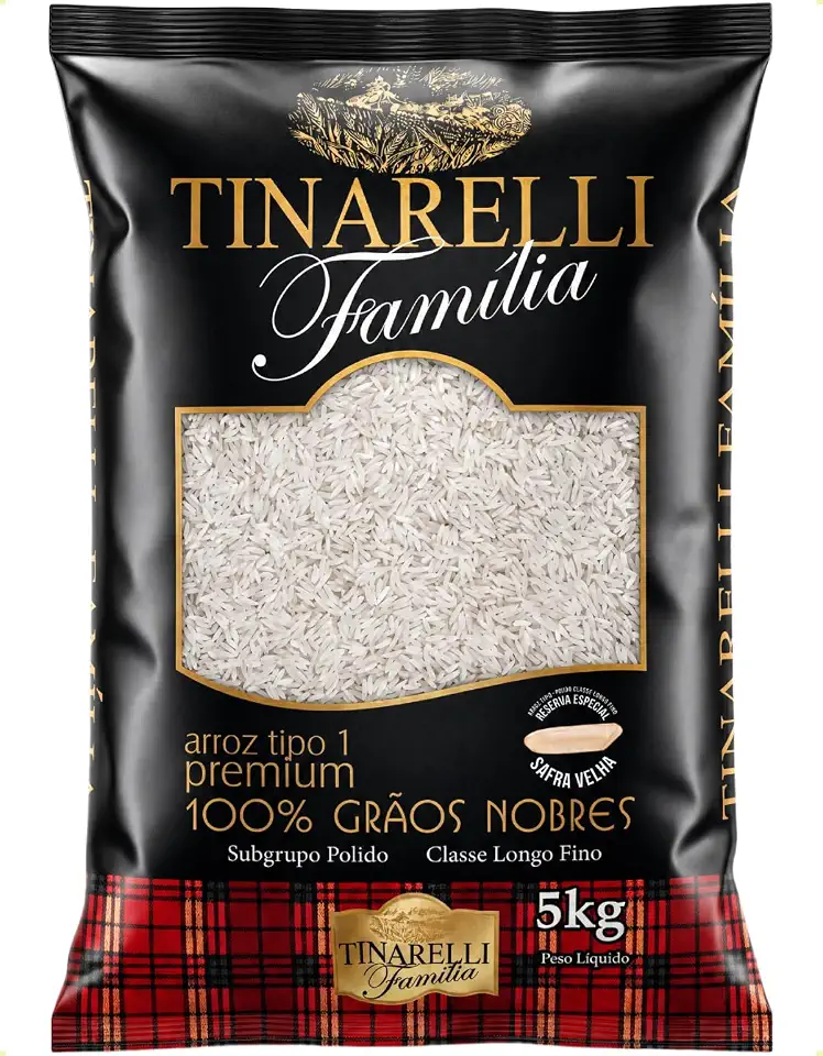 Arroz Branco Premium Tinarelli 100% Grãos Nobres Família Tipo 1 Pacote 5kg