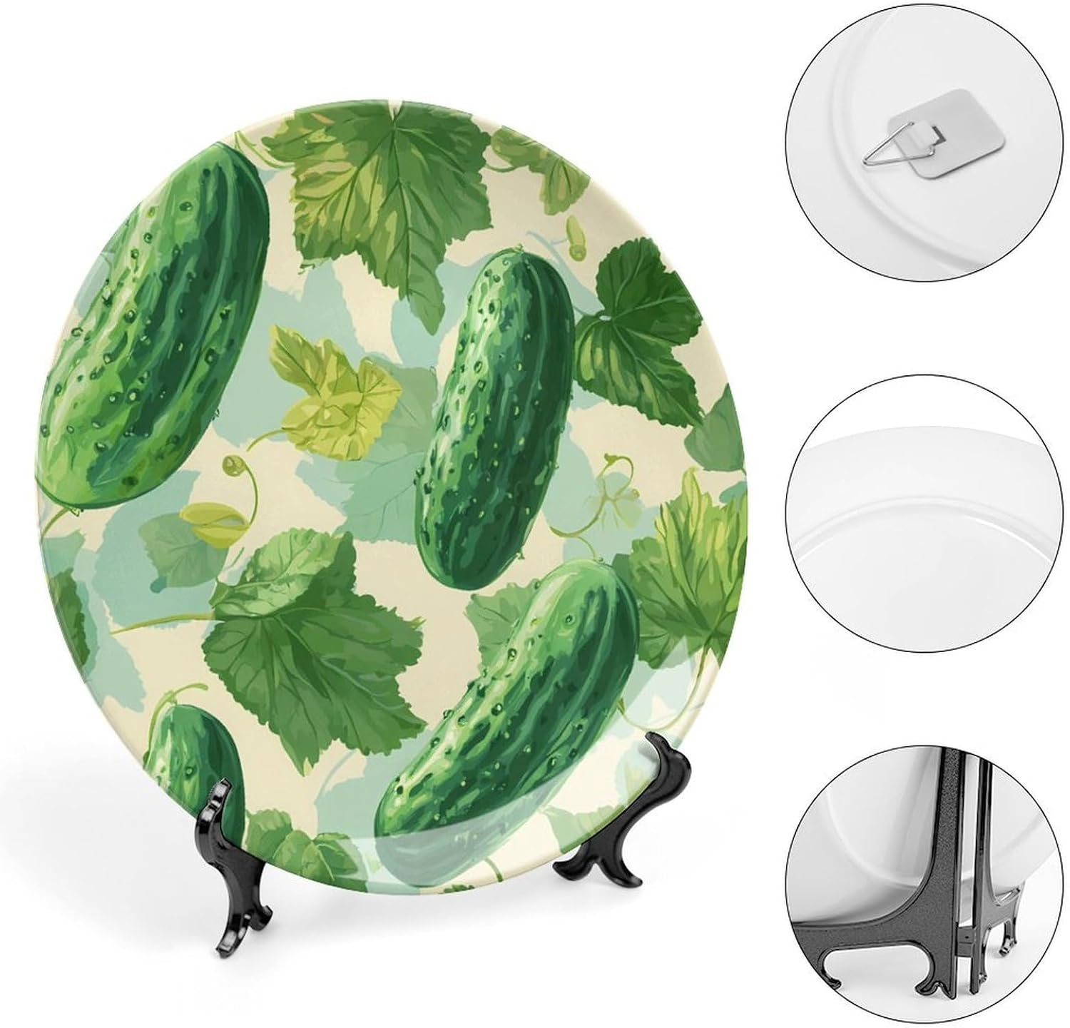 Cucumber Pickles Leaves Decorative Plates for Display Ceramic Plate Tray with Stand Hanger Home Decor