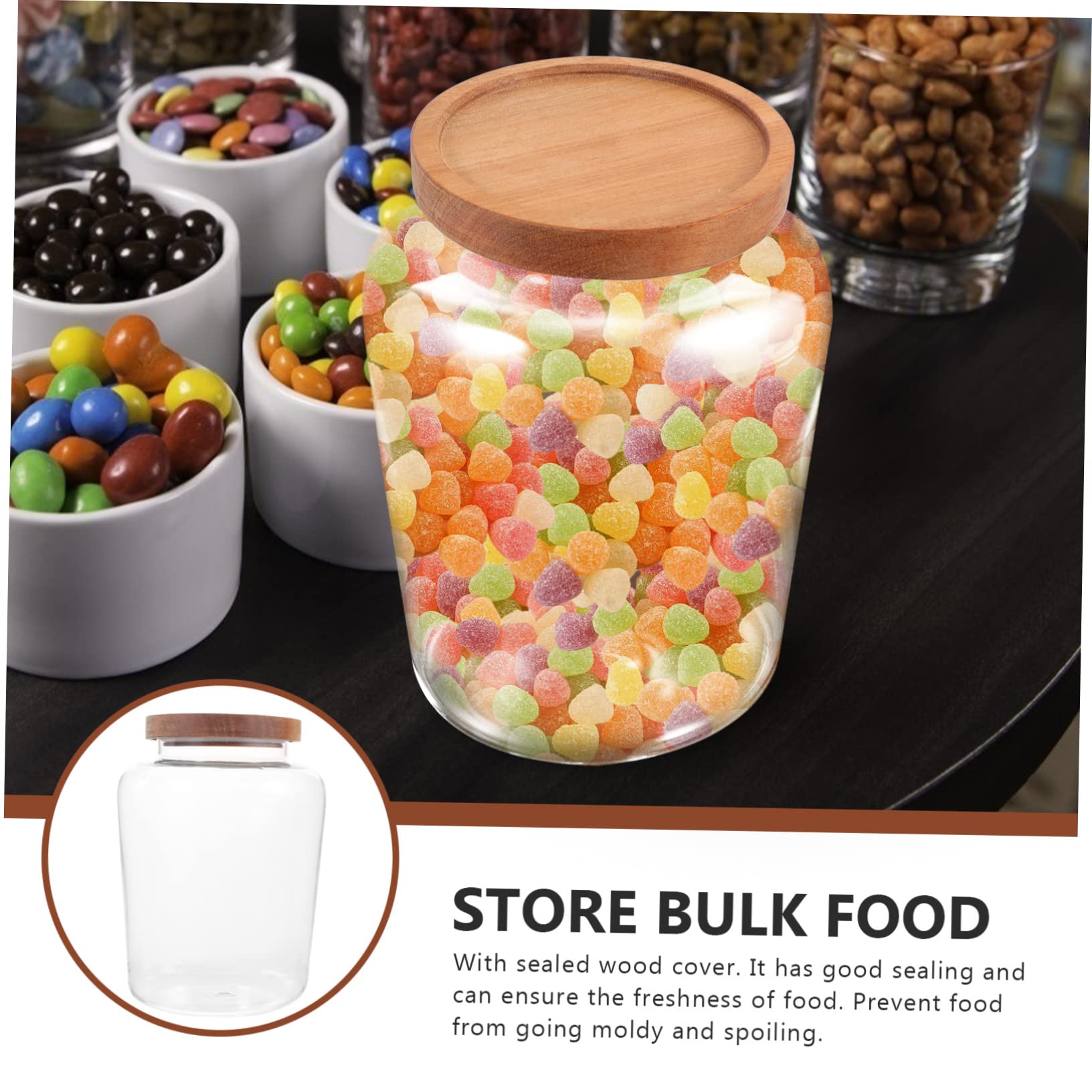 LIFKOME Barattolo in Vetro Borosilicato 1, 5l Coperchio in Legno