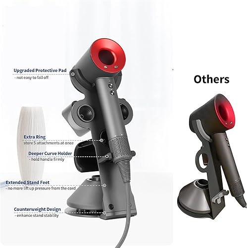 Miniatura 6 de Soporte para secador de pelo Dyson para secador de pelo, soporte mejorado para secadora de pelo Dyson para almacenar 5 accesorios Dyson para secador