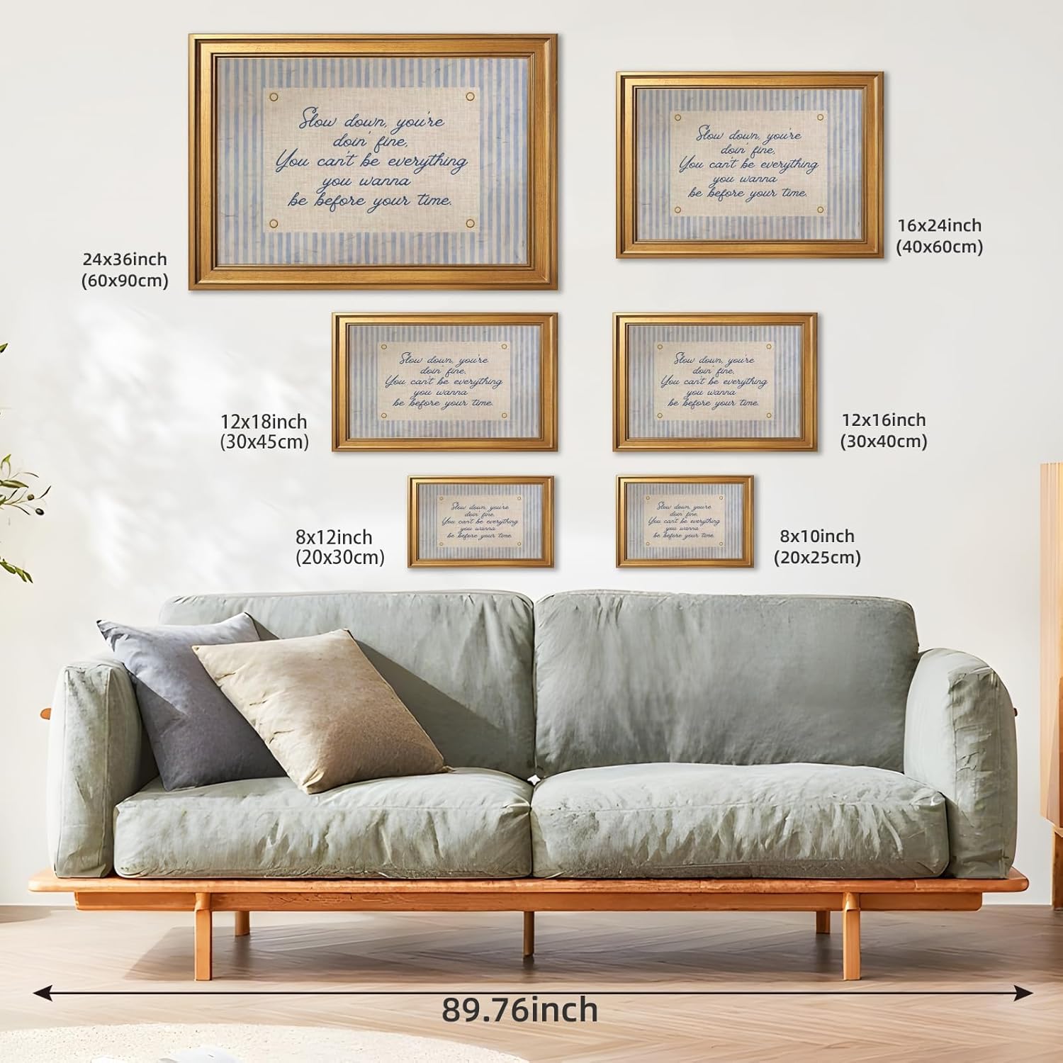 Vintage Framed Wall Art Slow Down Youre Doing Fine Music Poster Uplifting Positive Quote Stripe Motivational Painting Retro Song Lyric Canvas Print Daily Reminder Wall Decor for Room 12x16inch