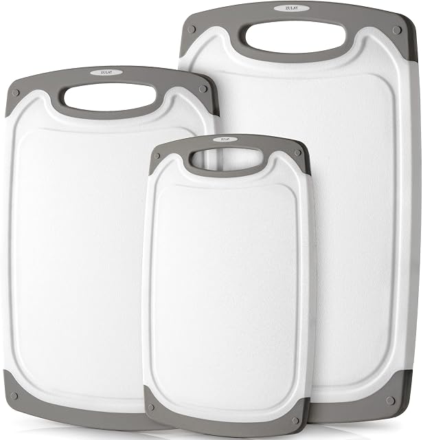 Zulay Plastic Cutting Board Set Bpa Free Chopping Board with Juice Grooves Plastic Cutting Board for Kitchen Dishwasher Safe Non-Slip