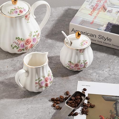 Miniatura 35 de Sweejar Royal Ceramic - Recipiente de azúcar de 8 onzas con cuchara y tapa, recipiente de sal de porcelana para sal, soporte para azúcar