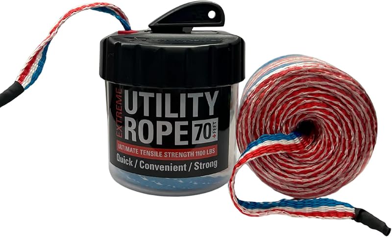 Bote de cuerda rápida, cuerda de paracaídas táctica Patriot de 70 pies, prueba de 1100 lb, fabricado en EE. UU. | Cable de prueba de cuerda de poliéster resistente, dispensador que no se enreda incluido, para senderismo, acampada, supervivencia, utilidad, relleno de medias, regalo