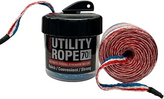 Rapid Rope Canister 70ft Patriot Flat Tactical Paracord, Made in USA, 1100lb Tested Heavy Duty Poly Rope Test Cord, Non-Tangle Dispenser Included - Hiking, Camping, Survival, Utility, Climbing