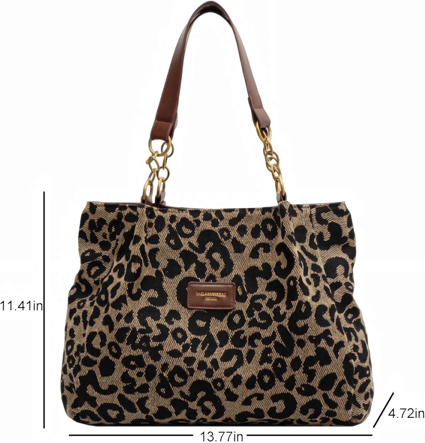 leopard cheetah print tote shoulder bag, canvas animal print chain handbag with zipper, y2k trendy fun everyday tote purses gifts for women - Image 5