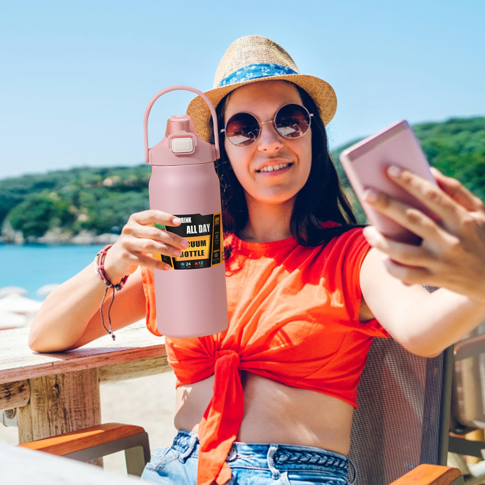 Borraccia Borraccia In Acciaio Inossidabile Da 1500ml Con Cannuccia | Bottiglia per Acqua Fresca Per Bambini, Donne, Uomini, Scuola, Sport, Casa, Viaggio, Caffè E Bevande