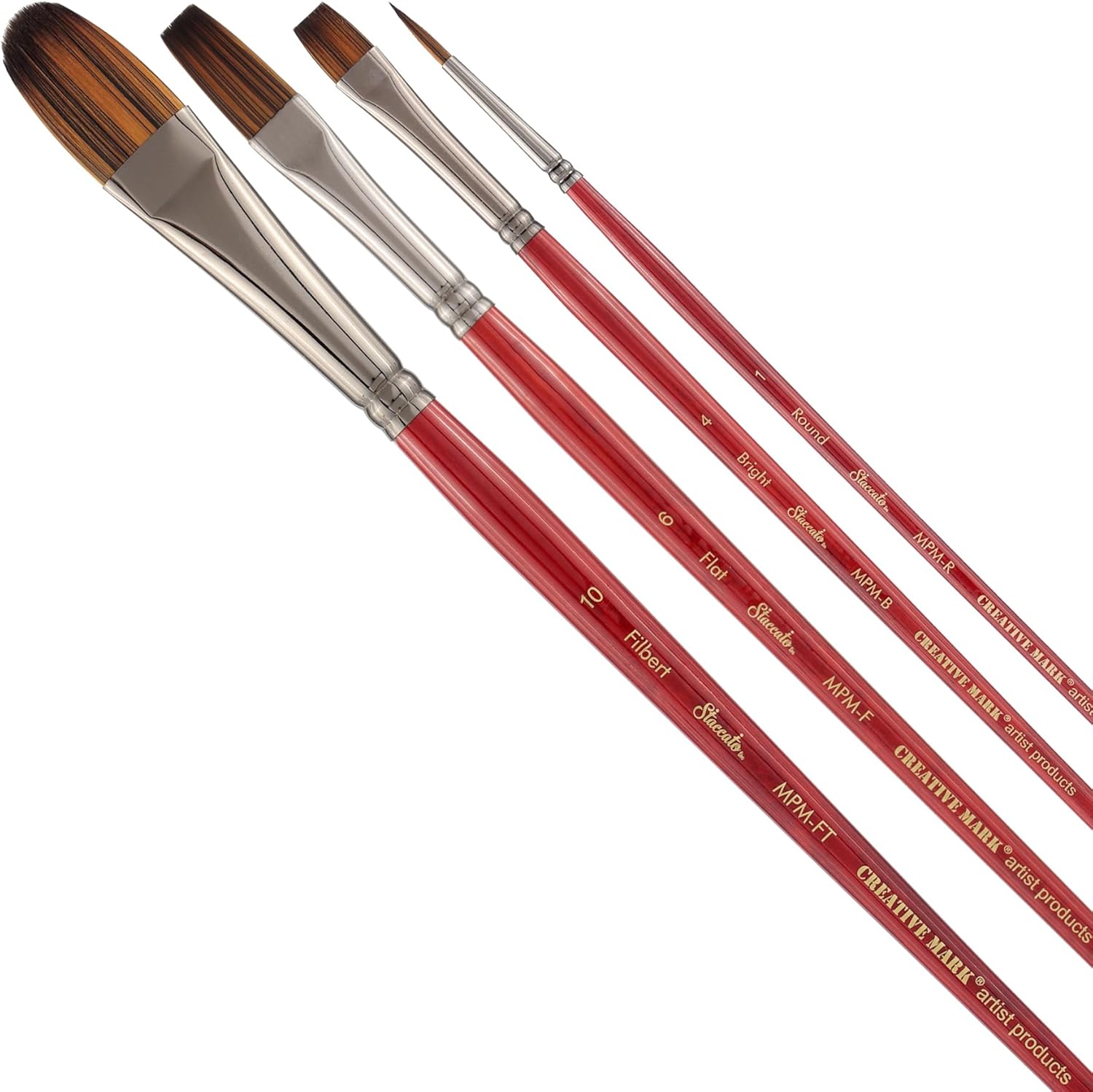Creative Mark Artist Paintbrush Set - Staccato Long Handle Paint Brushes - Assorted Sizes - Try Me Pack - 4 Pieces