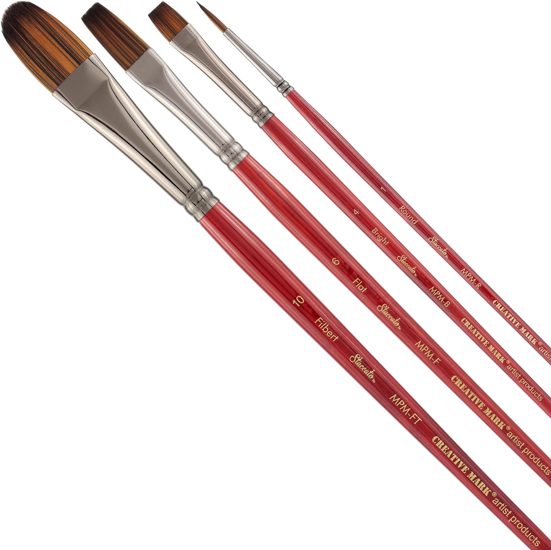 Creative Mark Artist Paintbrush Set - Staccato Long Handle Paint Brushes - Assorted Sizes - Try Me Pack - 4 Pieces