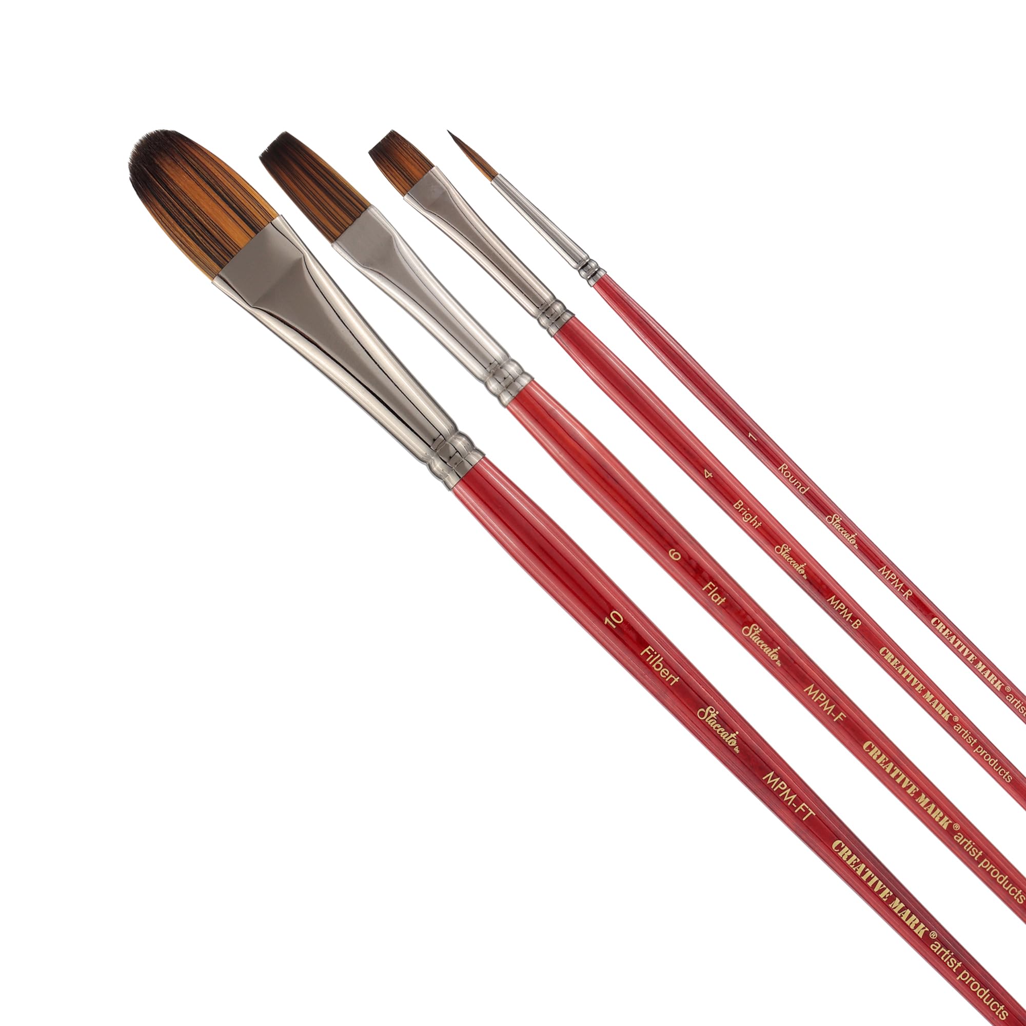 Artist Paintbrush Set - Staccato Long Handle Paint Brushes - Assorted Sizes - Try Me Pack - 4 Pieces