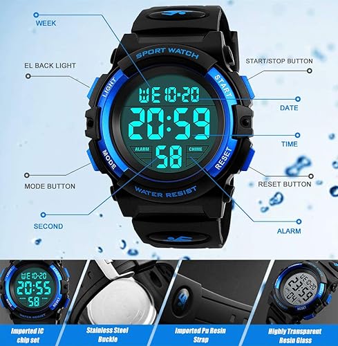 Miniatura 2 de Reloj digital para niños, deportivo, resistente al agua, con alarma, reloj de brazalete para niños y niñas