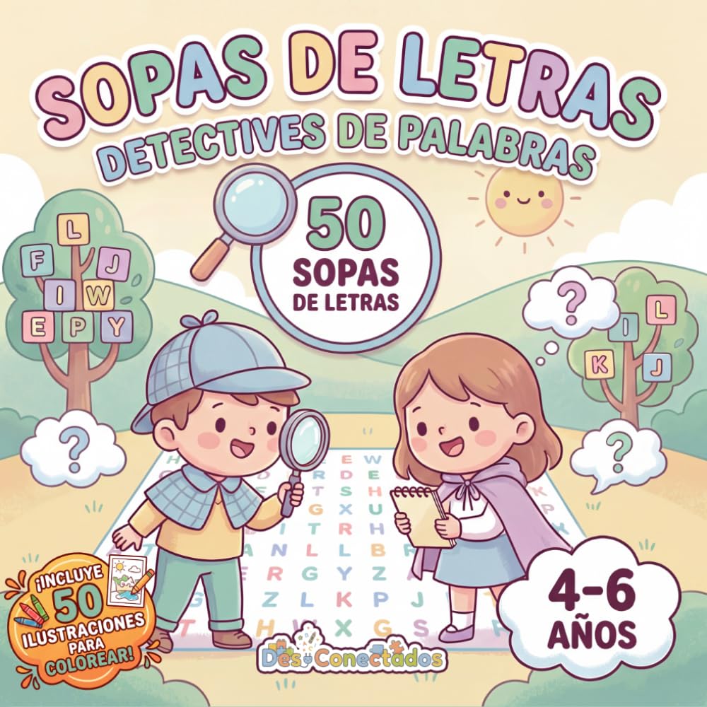 Sopas de Letras para niños de 4 5 6 años | 50 Juegos Educativos: Detectives de Palabras