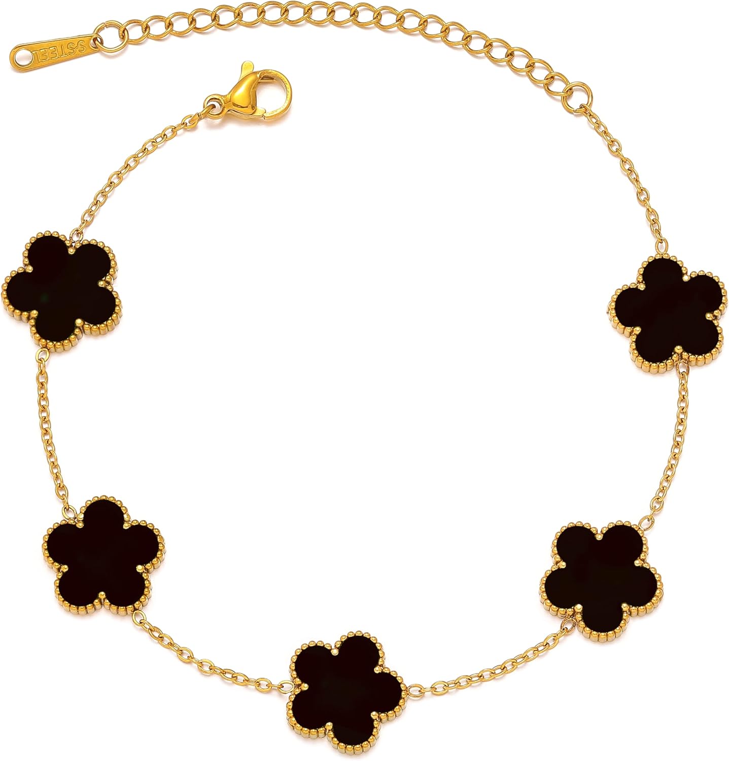 Five Leaf Clover Bracelet for Women-18K Gold Plated Lucky Link Grass Bracelets Stainless Steel White/Black/Blue/Gold/Crystal Flower Trendy Jewelry Gifts