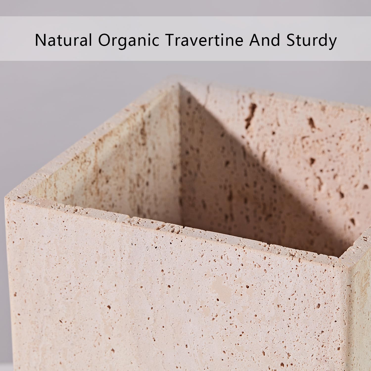Rectangular Ivory Travertine Bathroom Trash Can, Natural Organic Stone Office Wastebasket, Wabi-Sabi Durable Storage Basket, Garbage Container for Bathroom, Home Office, Bedroom, Living Room, Toilet