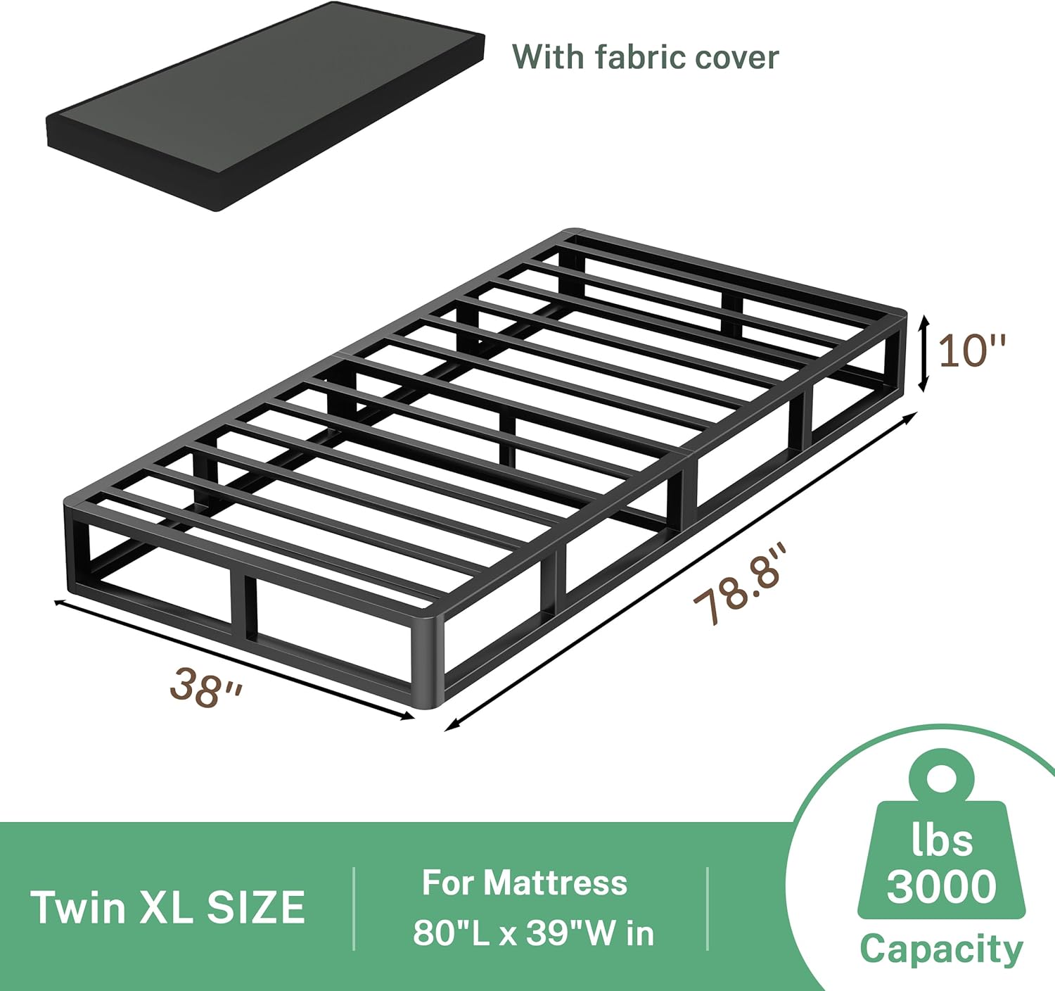 VIPSHOW 10 Inch Twin XL Metal Bed Frame Round Corner Low Platform Bed Frames 3000 LBS Heavy Duty Steel Slats Support Mattress Foundation No Box Spring Needed, Noise Free, Easy Assembly, Black