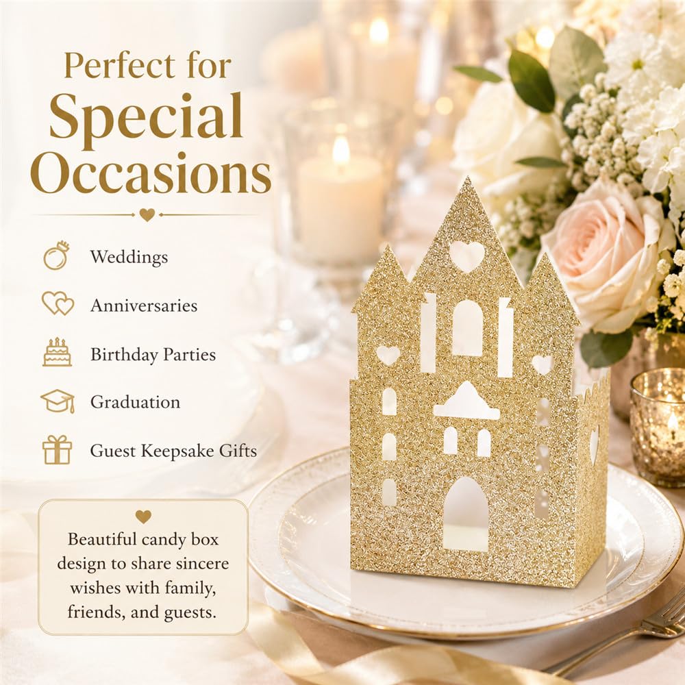 Codulu 50 PCS cajas regalo de boda con Glitter castillo,# 2