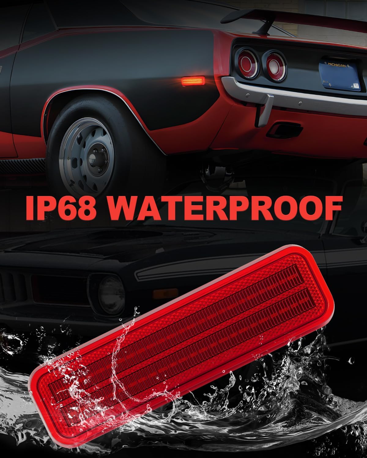 LED Rear Side Marker Lights 10X Brighter Compatible with Dodge Charger 1971-1974,Dodge Challenger 1972-1974, Dodge Coronet 1972-1976, Red Lens Plug and Play,Easy Installation
