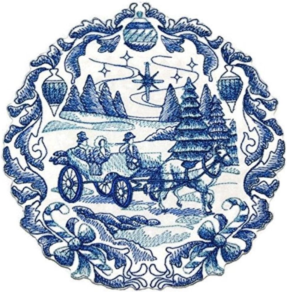 BeyondVision Custom and Unique Shades of Blue[ Delft Blue Christmas Carriage ] Embroidered Iron on/Sew Patch [6.89" * 6.12"] [Made in USA]