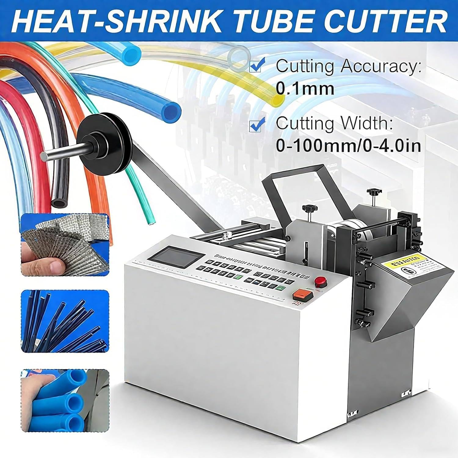 Automatic Electric Tube & Cable Cutter with Micro Computer Control,High Precision Cutting Machine for Heat Shrink Tubing,Fiberglass Sleeving,PVC,Hose and Various Plastic Sleeves