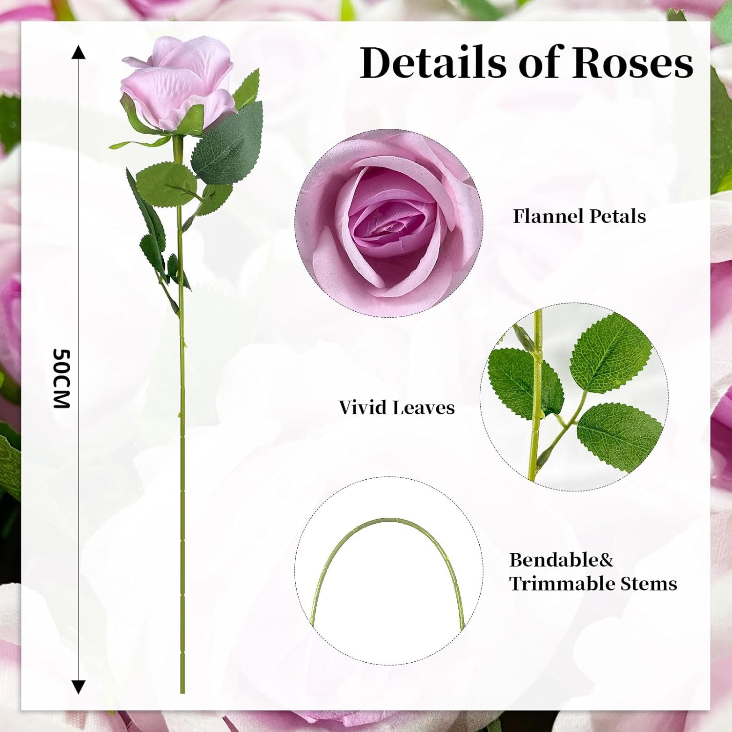 10 PCS Artificial Roses with Long Stems Silk Flowers Realistic Foam Flowers Fake Roses for Valentine's Day Home Wedding Halloween Decor(Light Pink) - Image 3