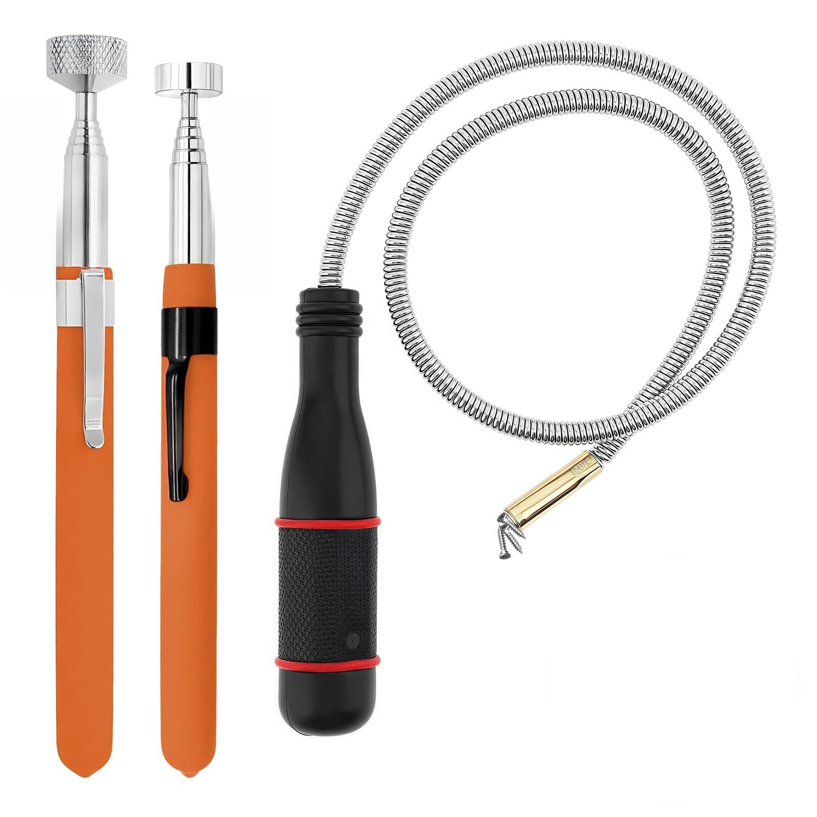 3Pcs Magnetic Pickup Kit, 8LB/10LB Portable Magnet Handheld Tool, 60CM Flexible Magnetic Rod