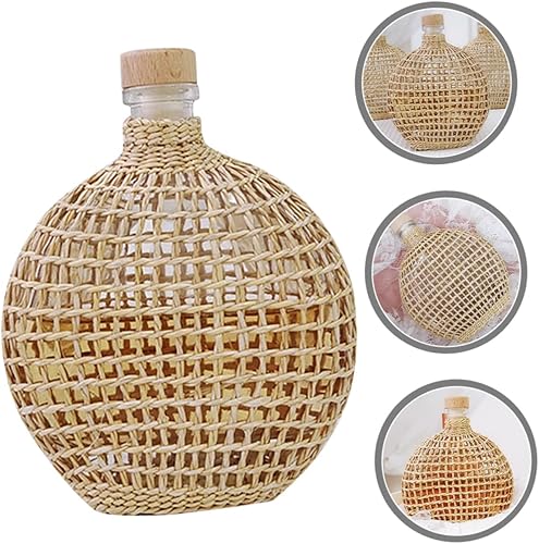 Miniatura 2 de STOBAZA Jarrón de botella de sidra, diseño tejido de ratán, centro de mesa decorativo elegante para mesa
