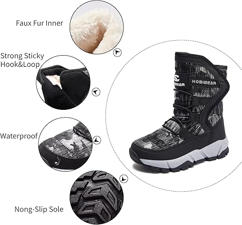 Miniatura 2 de GUBARUN - Botas de nieve para niños, impermeables, antideslizantes, resistentes al frío, zapatos para invierno y climas fríos (para niños pequeños y