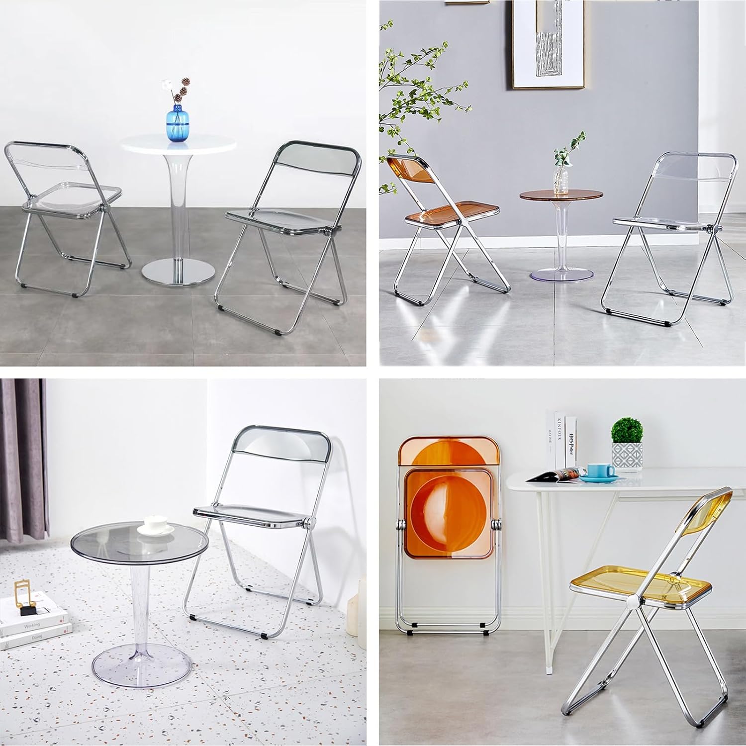 Transparent Chair Stackable Plastic Living Room Seat Party Camping ChairMakeup (Color : Yellow) (Clear)