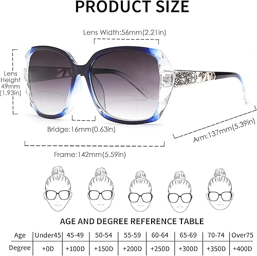 Miniatura 5 de JM Gafas de Sol Bifocales para Lectura para Mujeres, Moda, Diseño Cuadrado Grande, Gafas de Sol para Leer al Aire Libre, Protección UV400,