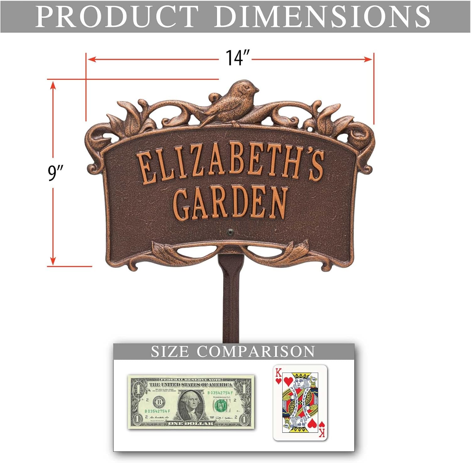 Whitehall™ Personalized Cast Metal Yard Plaque - Song Bird Garden Lawn sign. Made in the USA.