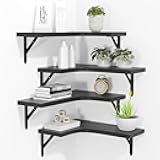 Corner Floating Shelves Wall Mounted Set of 4, Rustic Wood Storage Display Wall Shelves for Home Decor, Bathroom, Kitchen, Bedroom, Living Room, Office (Black)