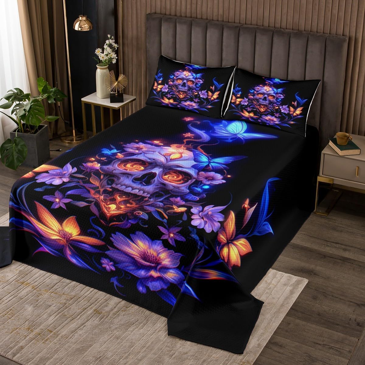 Erosebridal Butterfly Aesthetic Queen Quilt Set,Gold and Teal Marbling Coverlet Set for Kids Adults Gradient Marble Tie Dye Bedspreads Modern Abstract Art Bedding Sets