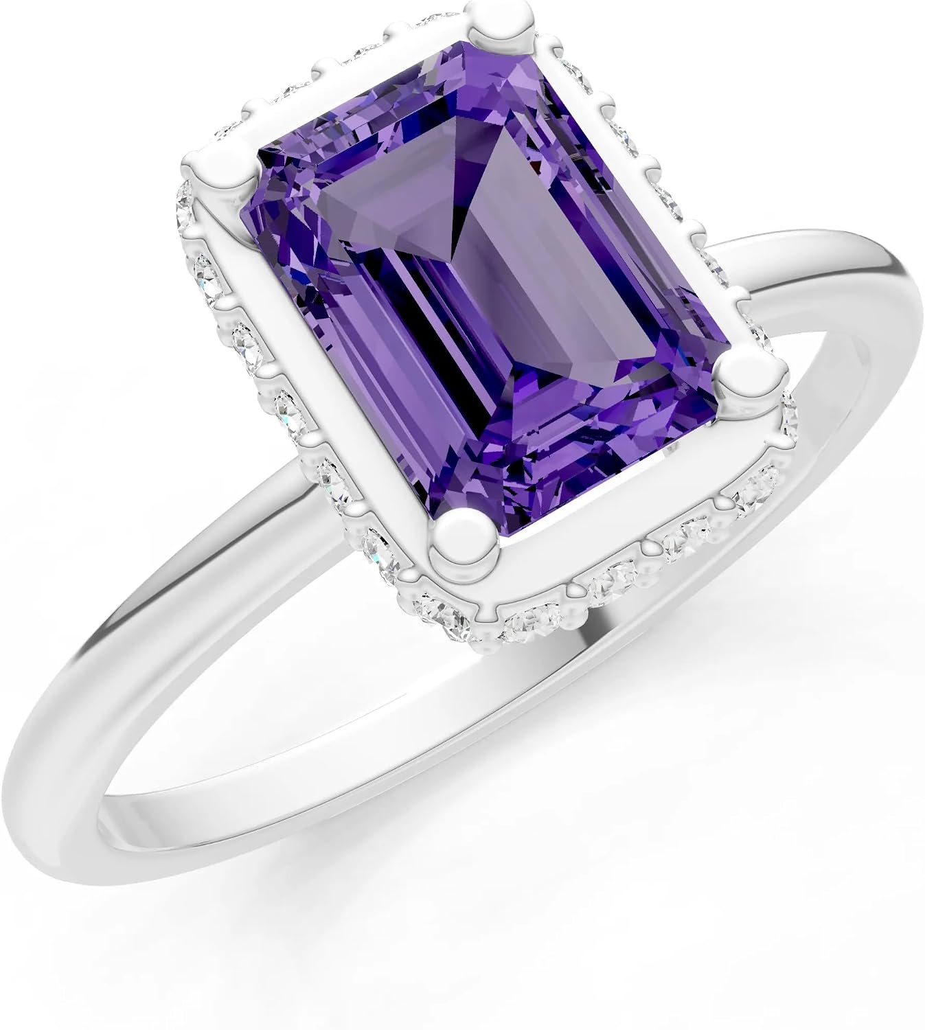 PEORA Emerald Lab Grown Diamond Hidden Double Halo Engagement Gold Ring