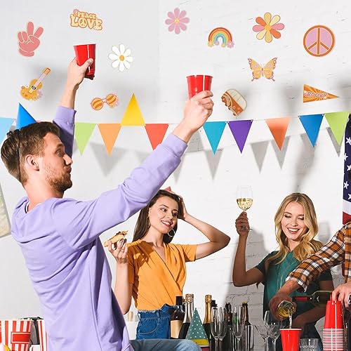 Miniatura 7 de Colarr 60 piezas de recortes hippie retro boho 60s 70s fiesta decoración linda flor arco iris mariposa margarita autobús recortes para aula,