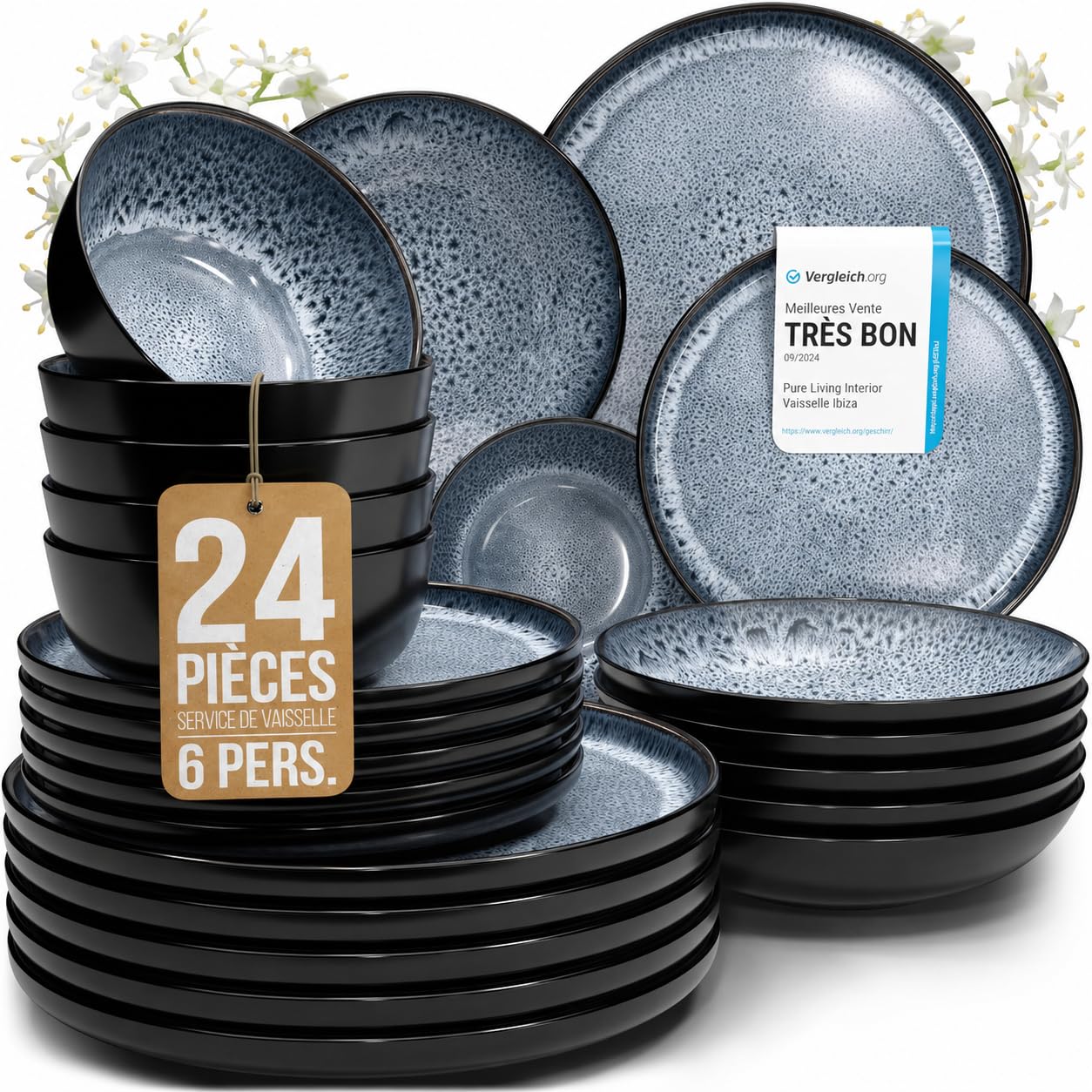 Service de table 24 pièces Pure Living en grès pour 6 personnes