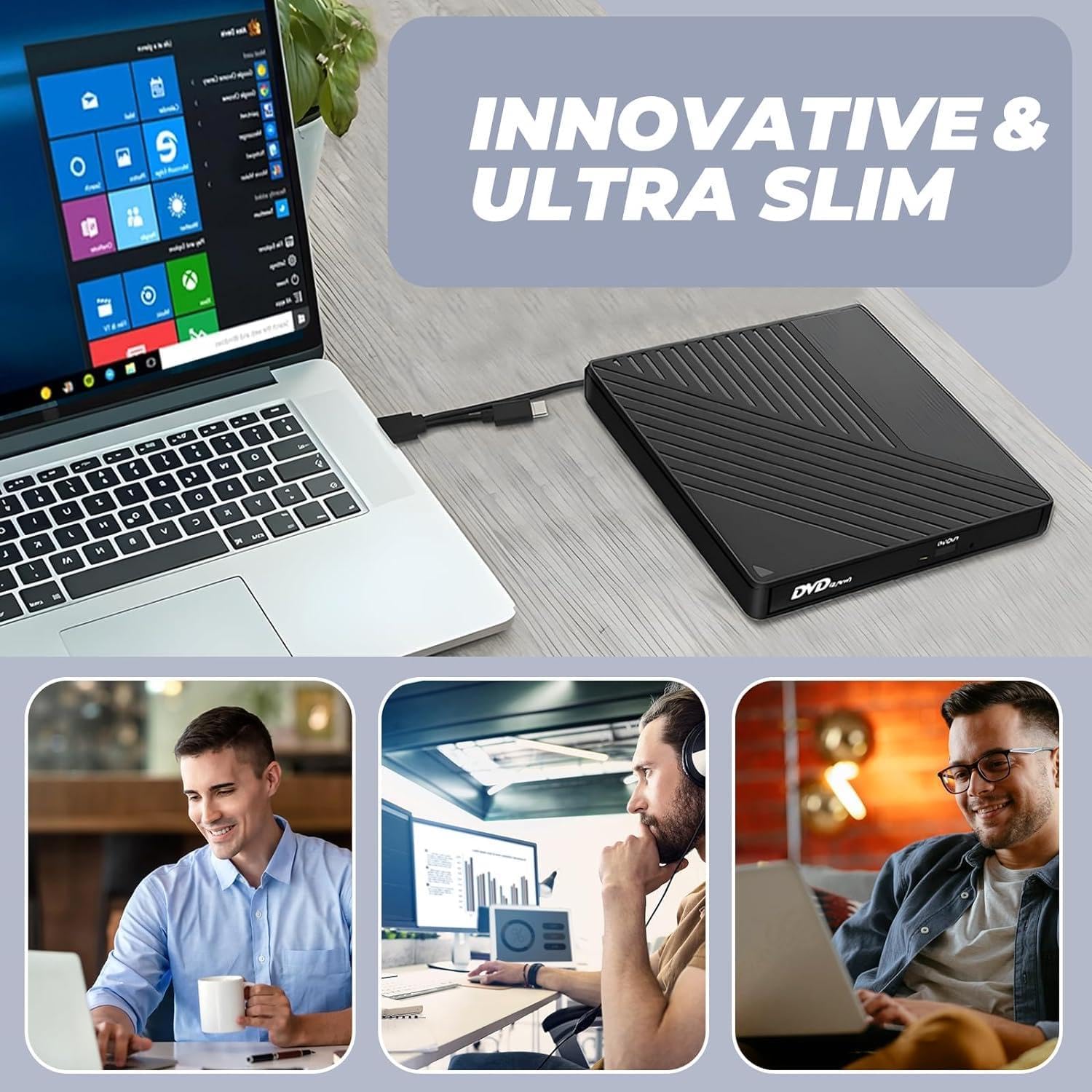 [5 in 1] External CD DVD Drive for Laptop, Portable CD Player with SD/TF Card Reader 2 USB Ports, Portable RW DVD CD Burner Optical CD/DVD Drive for Laptop, Desktop PC, Windows 7/8.1/10, Linux,