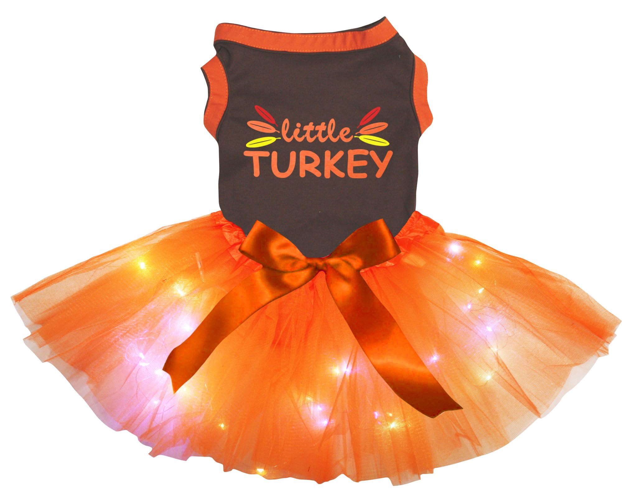 Robe pour chiot avec éclairage LED orange et marron Little Turkey Feathers XL