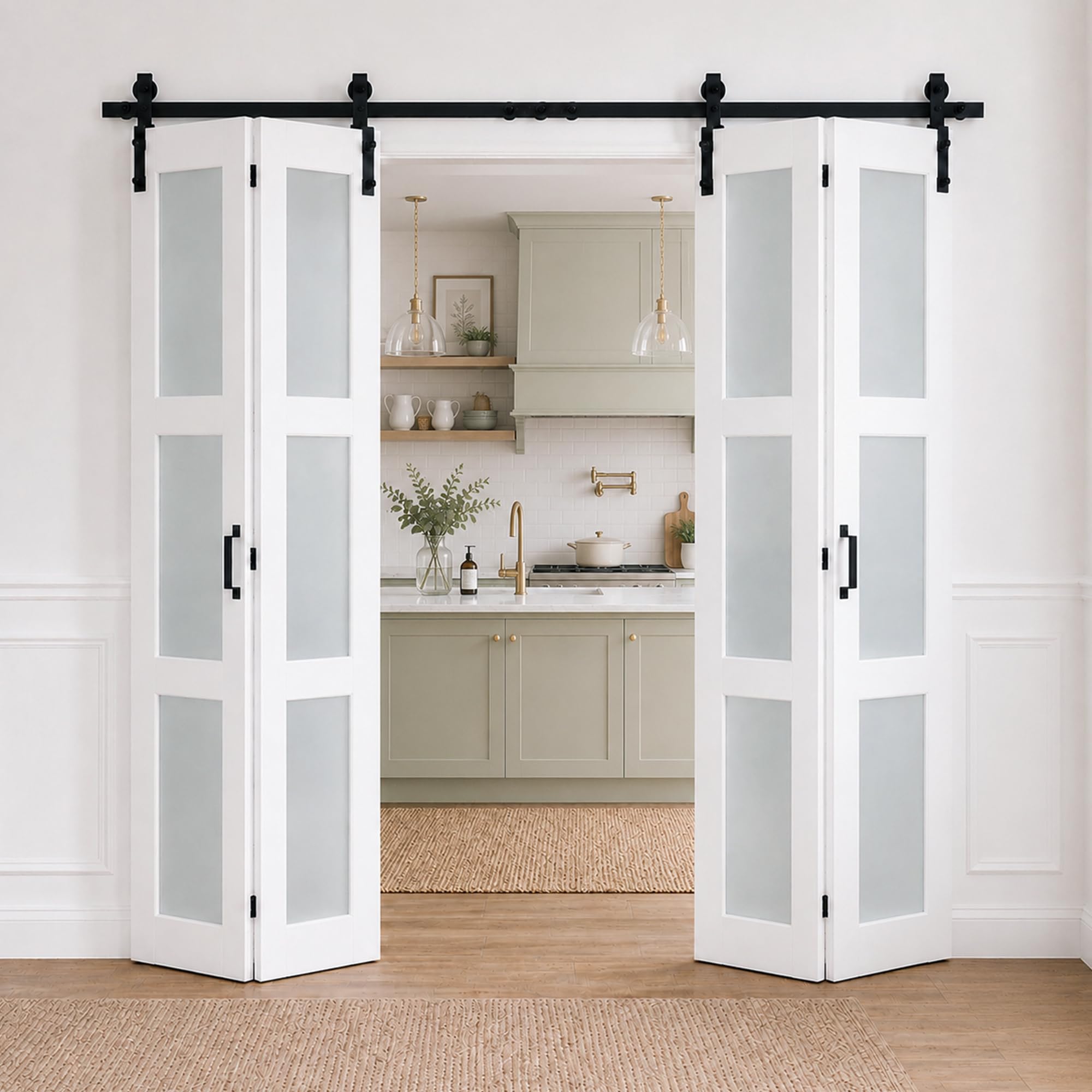 Bifold Frosted Glass Barn Door 72"x84" with Hardware Included