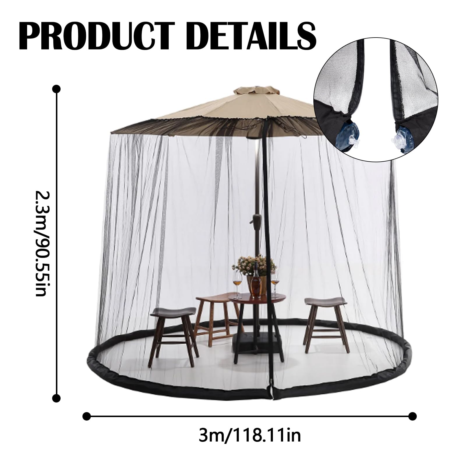 Moustiquaire Pour Parasol Extérieur - 300x230cm, Base Remplissable, Pour Jardin, Plage, Camping