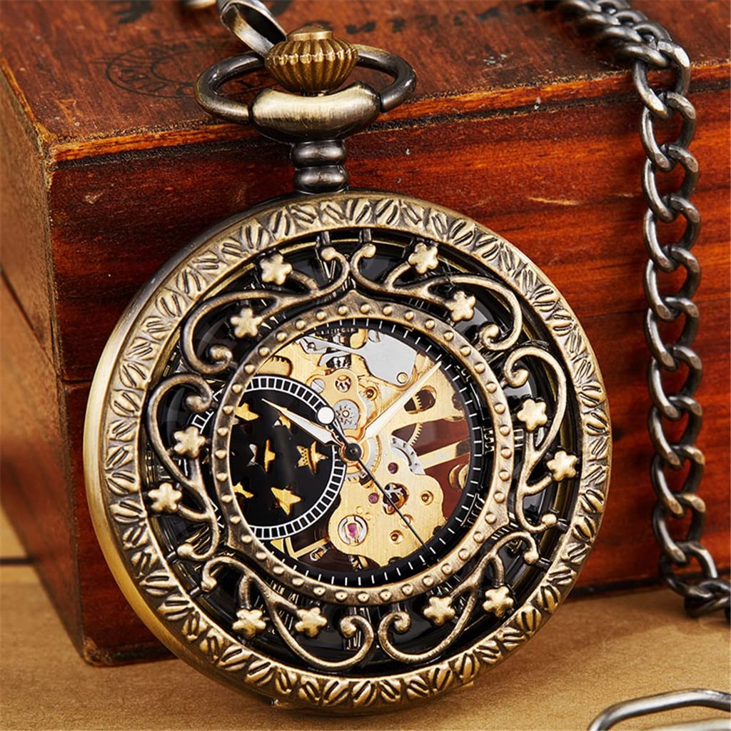 Retro Hollow mechaniczny zegarek kieszonkowy z łańcuszkiem Venus Steampunk Męski i damski ręczny zegarek kieszonkowy (kolor: A, rozmiar: 4,3 cm) (B 4,3 cm)