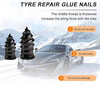 60PCS Car Tire Repair Nail Kit, 2 Size Rubber Spiral Vacuum Tire Screw with Screwdriver, Fast Self-Service Automotive Tyre Puncture Repair Plug, Universal for Motorcycle Sedan SUV
