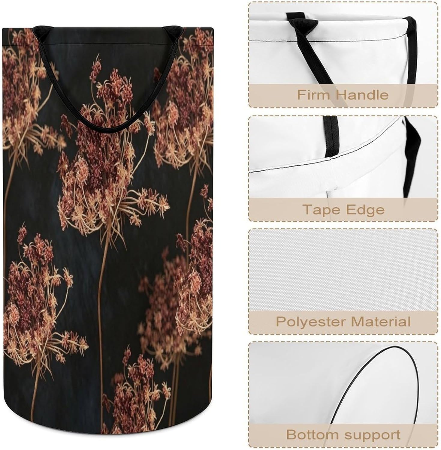 Botanical PrintLaundry Hamper Storage Basket | Large Dirty Clothes Bag for Easy Carry Handles,Large Clothes Basket with Handles,Organizer for Bathroom Bedroom