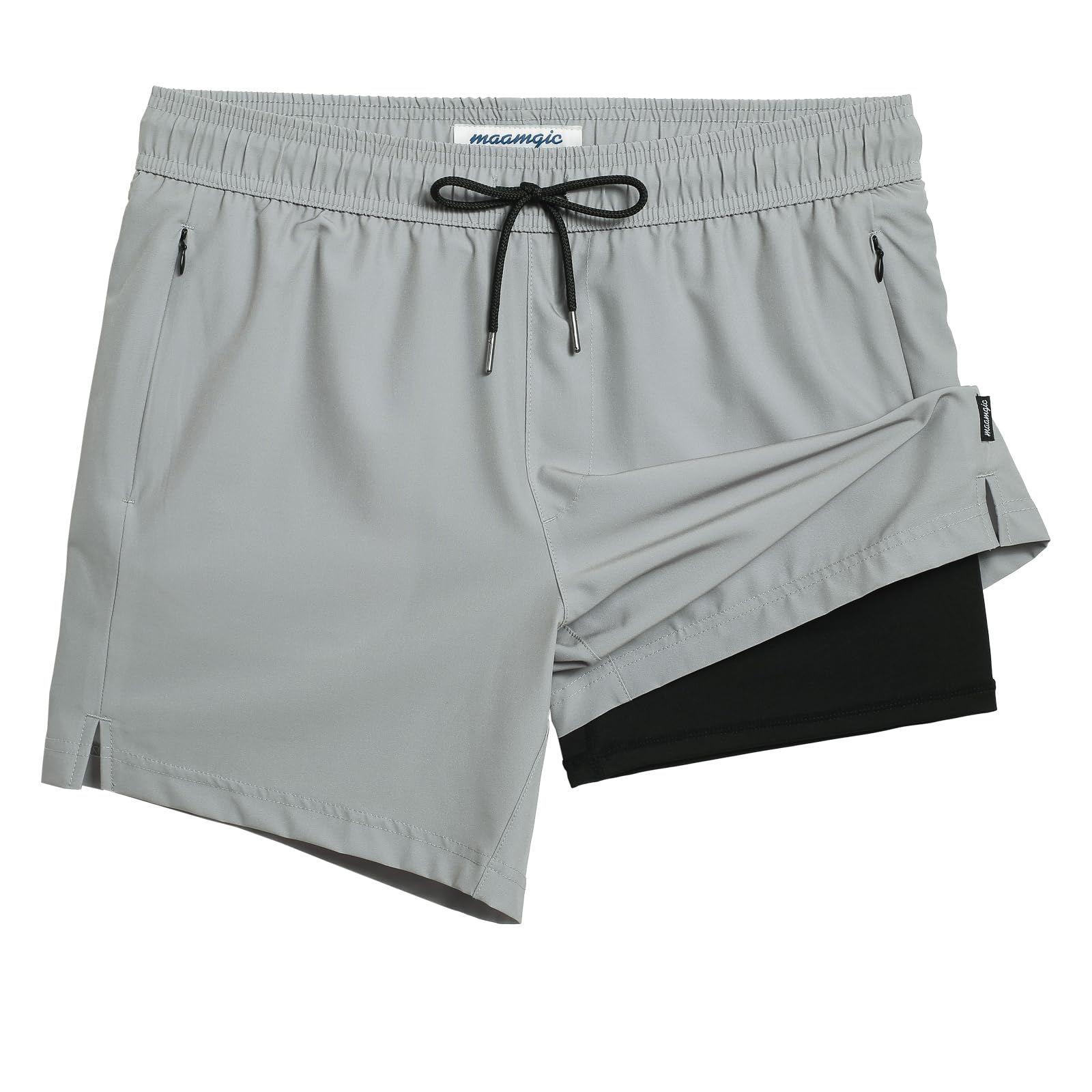maamgic 5inch Mens Swimming Trunks with Compression Liner 2-in-1 Swim Trunks Stretch Quick Dry Swim Shorts Zipper Pockets